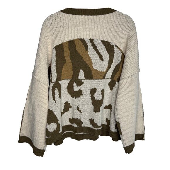 POL Olive & Ivory Oversized Cozy Chunky Knit Sweater Zebra Pattern Womens Large - Picture 7 of 10
